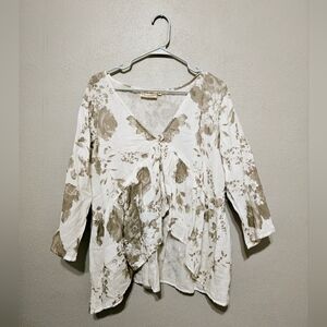 NWOT Paperlace Boho 3/4 Sleeve Open Front Blouse with Button Closure Flowy Xlg